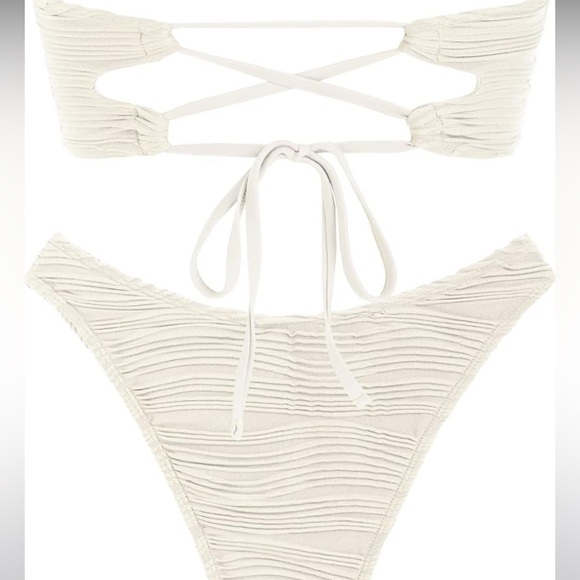 ~Strapless Wave Bandeau Bikini 2 Piece Swimwear Cheeky Solid Lace up~ - Picture 6 of 8